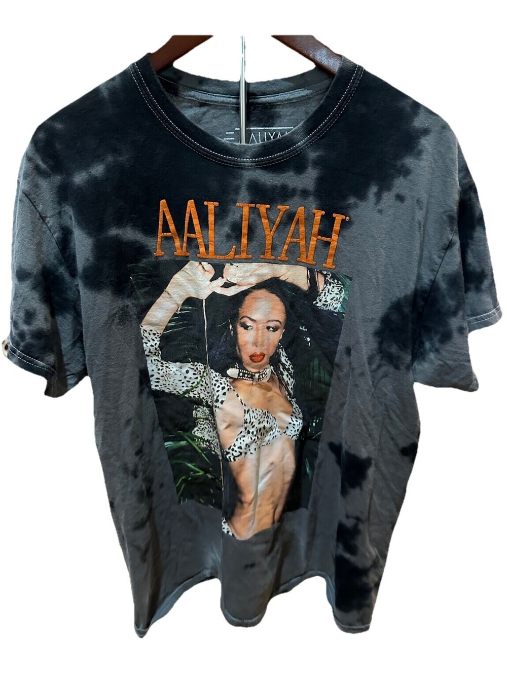 Aaliyah Graphic Band T Shirt Large Black Tie Dye Official Licensed Rap Tee Y2K
